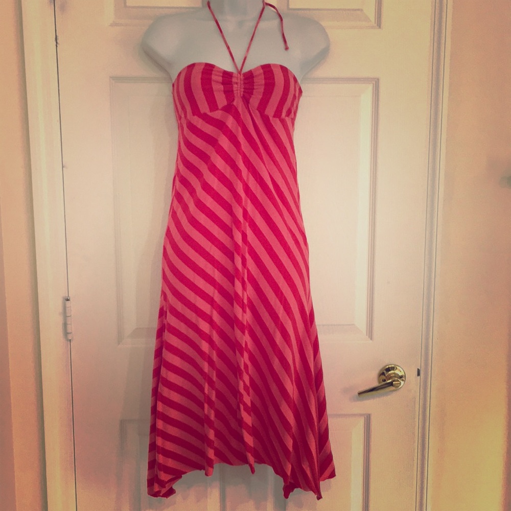 Ella Moss striped pink red halter tie dress m